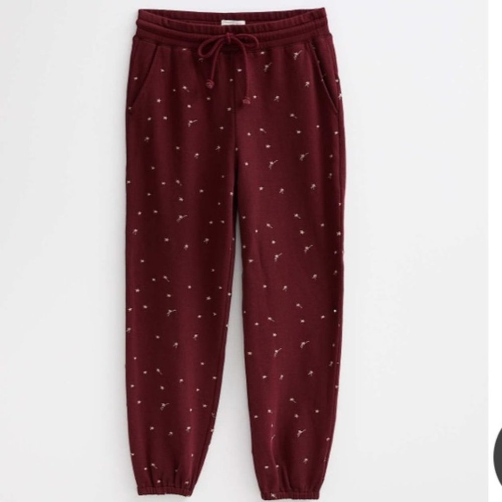 NWOT Lou & Grey Shooting Star Terry Sweatpants Joggers Burgundy Maroon L…